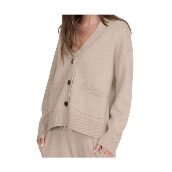 NEW Magaschoni V-Neck Cashmere Cardigan Pebble Heather Womens Size Small - Picture 1 of 8